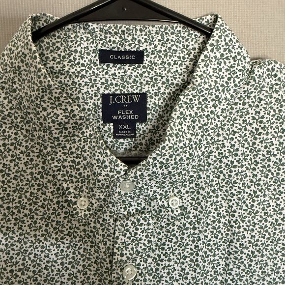 J. Crew Flex Wash Shirt XXL 2XL Floral Print Mens Green Button Down Classic Fit - Picture 2 of 7